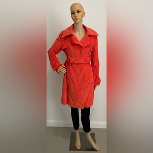 Bebe Orange Collared Midi Petticoat Belted Jacket
